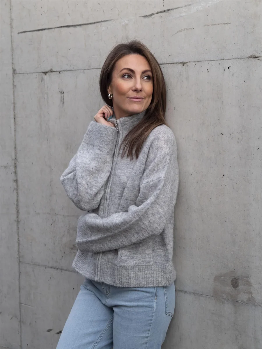 Sia LS Knit Zipper Cardigan Lysegrå - Image 8