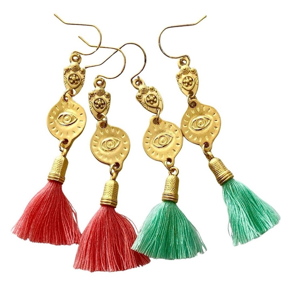 Gold Ishtar Tassel Earrings Blue, øredobber med dusk - Image 2