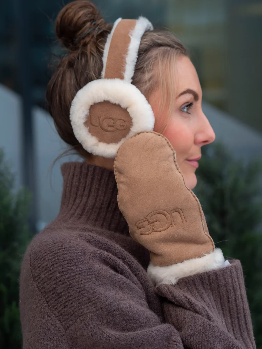 W Sheepskin Embroidery Earmuff Chestnut - Image 3