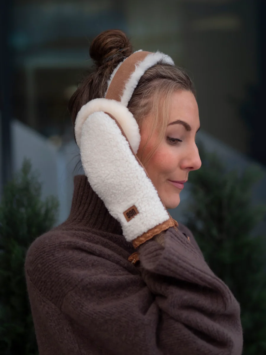 W Sheepskin Embroidery Earmuff Chestnut - Image 6