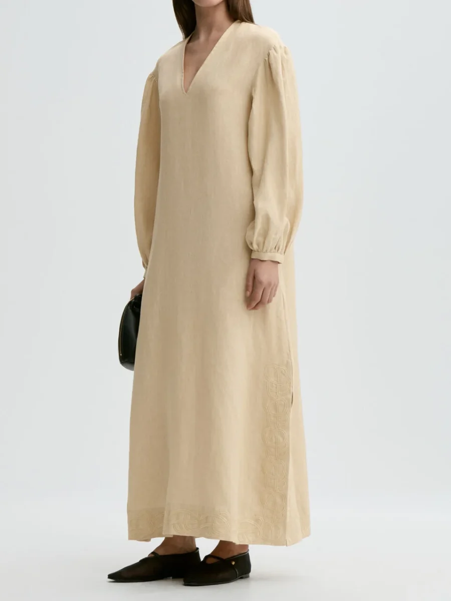 LOUISE Maxi kjole i 100% lin Beige - Image 3