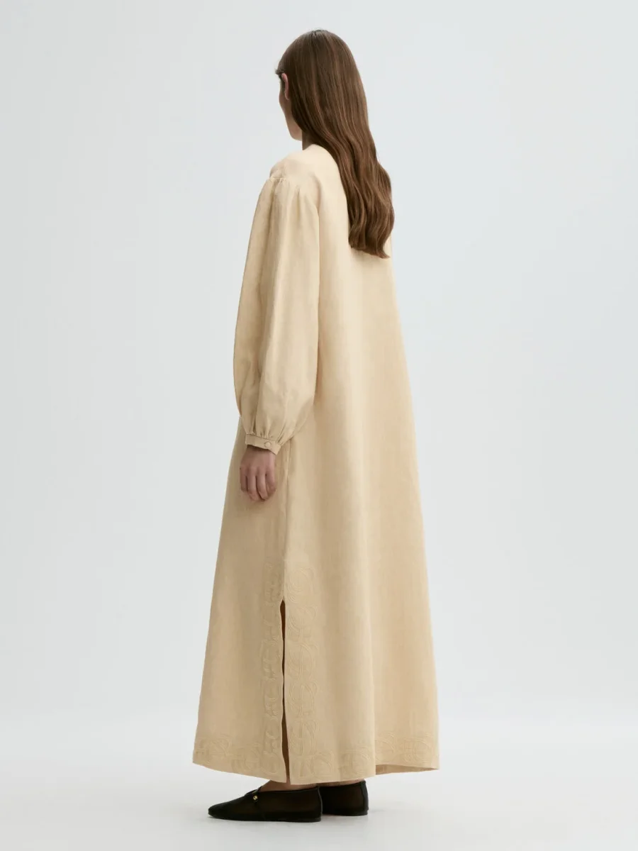 LOUISE Maxi kjole i 100% lin Beige - Image 4